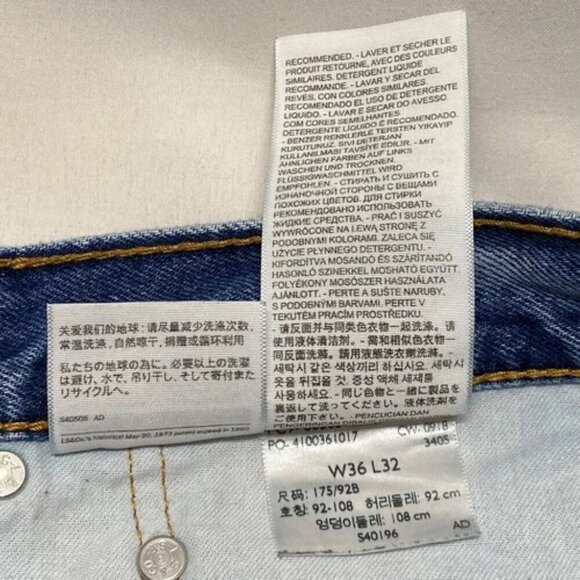 Levi's 505 Men's Blue Jeans 36x32 LEVI Strauss Reg Fit Straight Med. Wash Denim - Picture 7 of 13